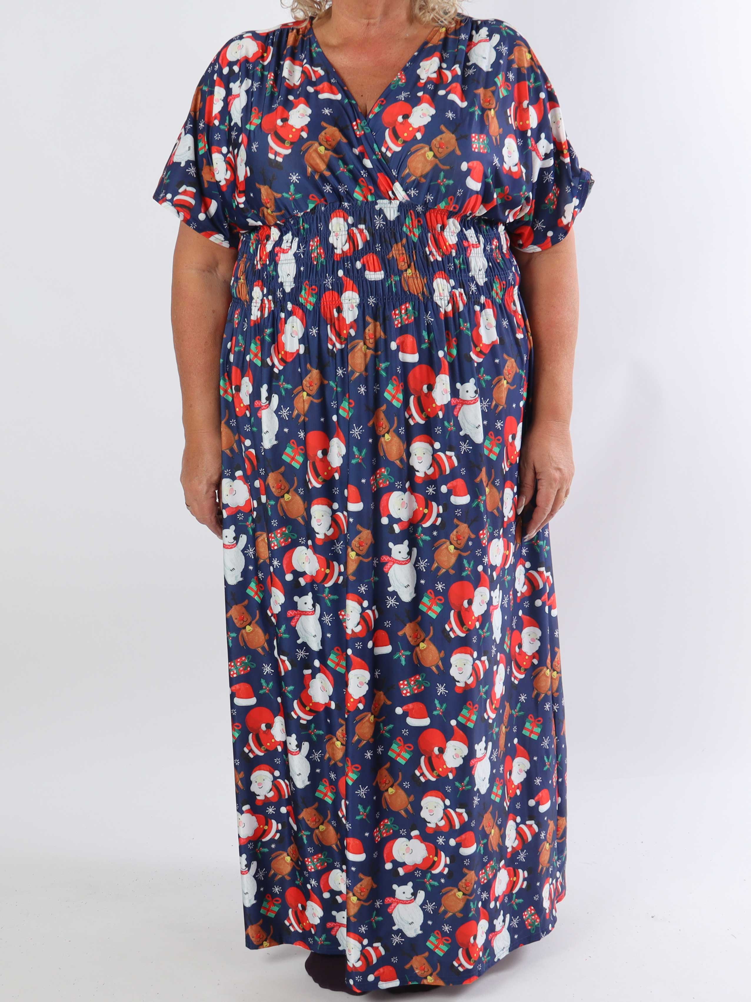 Pams Christmas - Lang elastisk plus size kjole med julemotiver